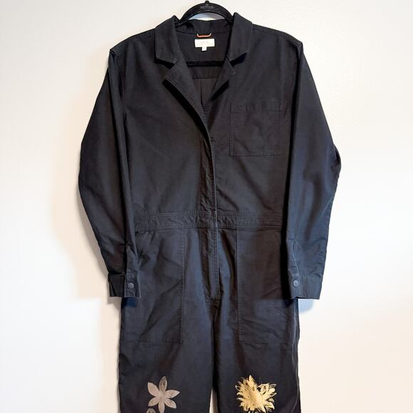 Roark Layover Jumpsuit Zip Front Black Floral Print Utility One Piece Size M - Picture 5 of 16